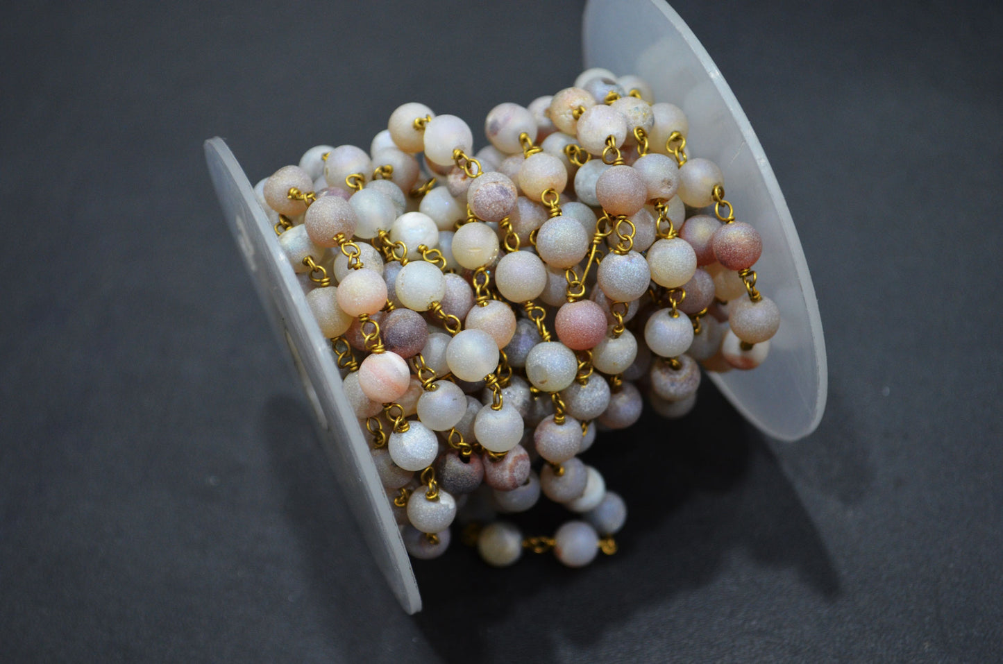 Natural Druzy Matte Round Shape Rosary Beaded Chain , 5.50 - 6 mm , RB-5946