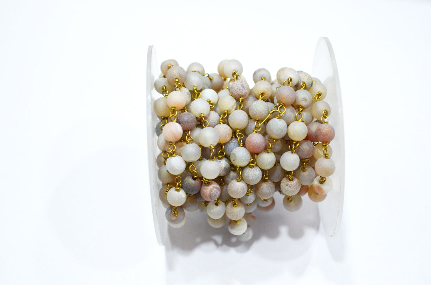 Natural Druzy Matte Round Shape Rosary Beaded Chain , 5.50 - 6 mm , RB-5946