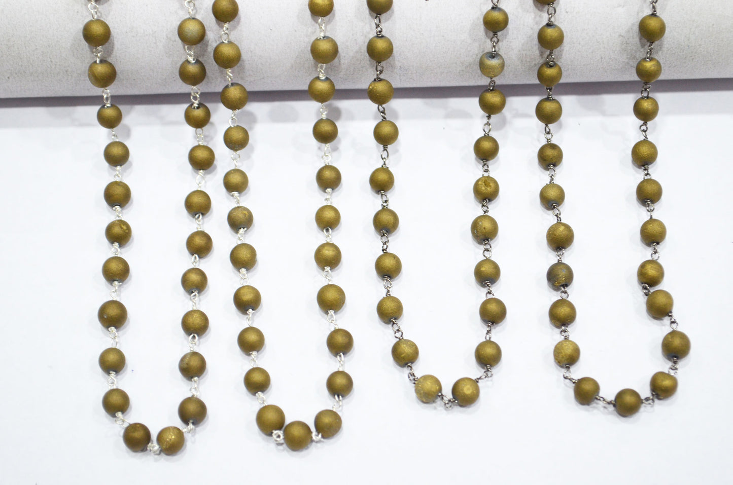 Gold Color Druzy Matte Round Shape Rosary Beaded Chain , 5.50 - 6 mm , RB-5947