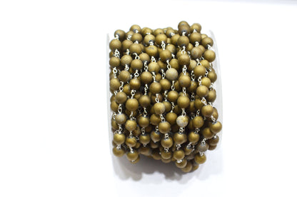 Gold Color Druzy Matte Round Shape Rosary Beaded Chain , 5.50 - 6 mm , RB-5947