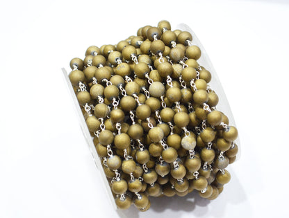 Gold Color Druzy Matte Round Shape Rosary Beaded Chain , 5.50 - 6 mm , RB-5947