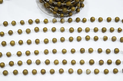 Gold Color Druzy Matte Round Shape Rosary Beaded Chain , 5.50 - 6 mm , RB-5947