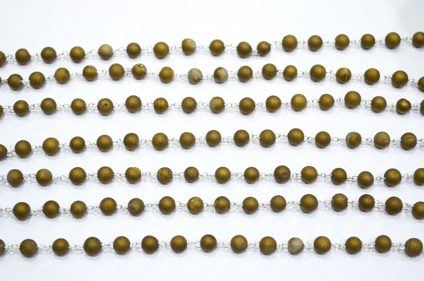 Gold Color Druzy Matte Round Shape Rosary Beaded Chain , 5.50 - 6 mm , RB-5947