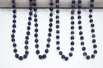 Blue Color Druzy Matte Round Shape Rosary Beaded Chain , 5.50 - 6 mm , RB-5948