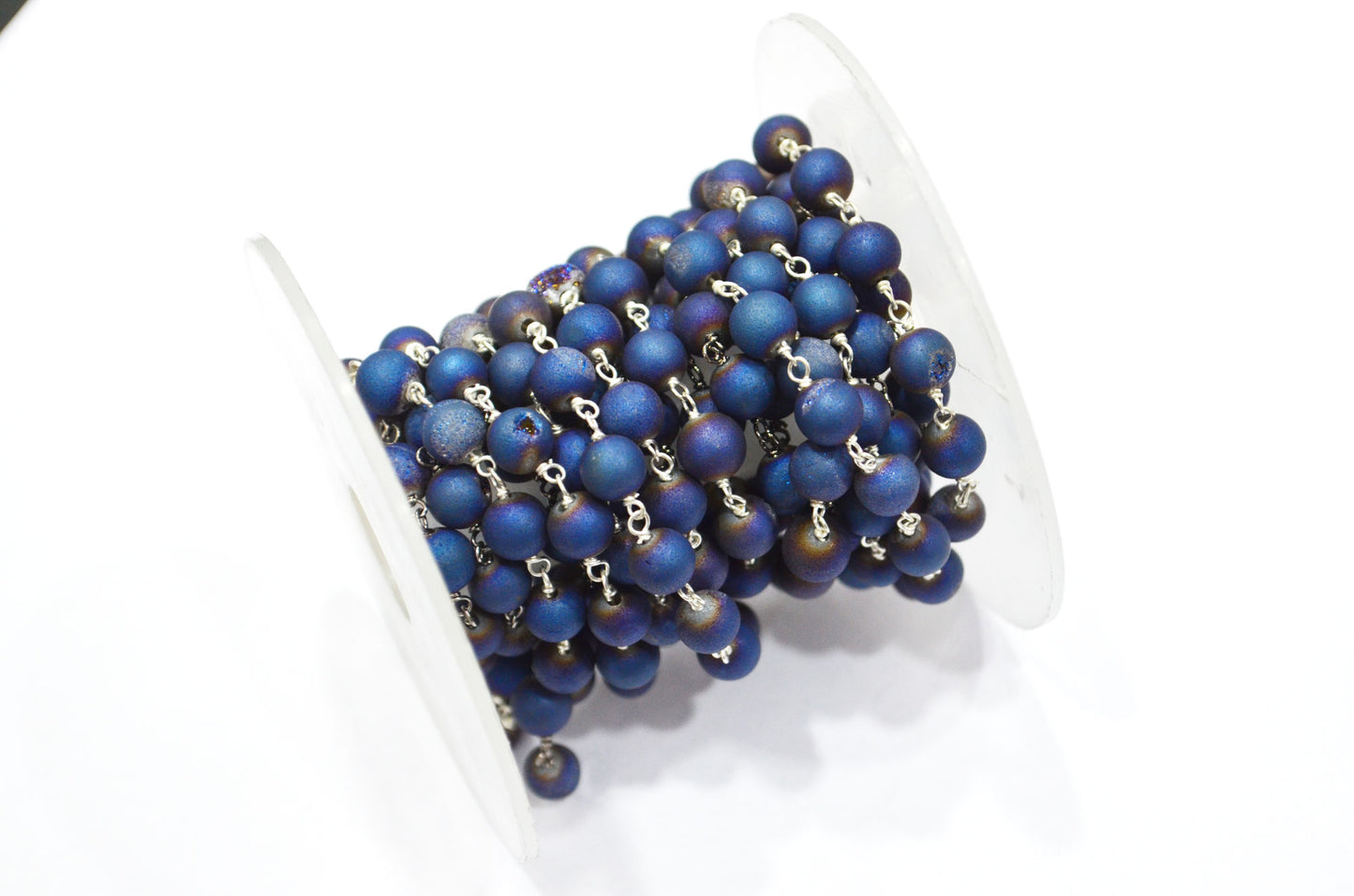 Blue Color Druzy Matte Round Shape Rosary Beaded Chain , 5.50 - 6 mm , RB-5948