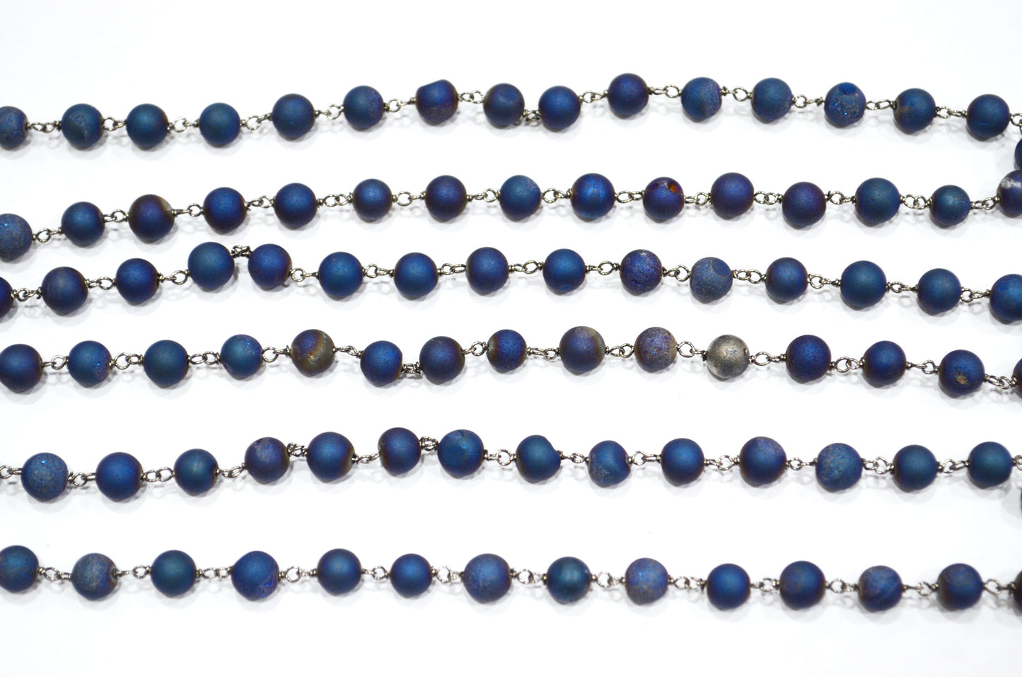 Blue Color Druzy Matte Round Shape Rosary Beaded Chain , 5.50 - 6 mm , RB-5948