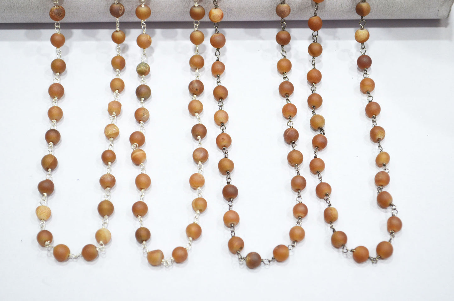 Peach Druzy Matte Round Shape Rosary Beaded Chain , 5.50 - 6 mm , RB-5949
