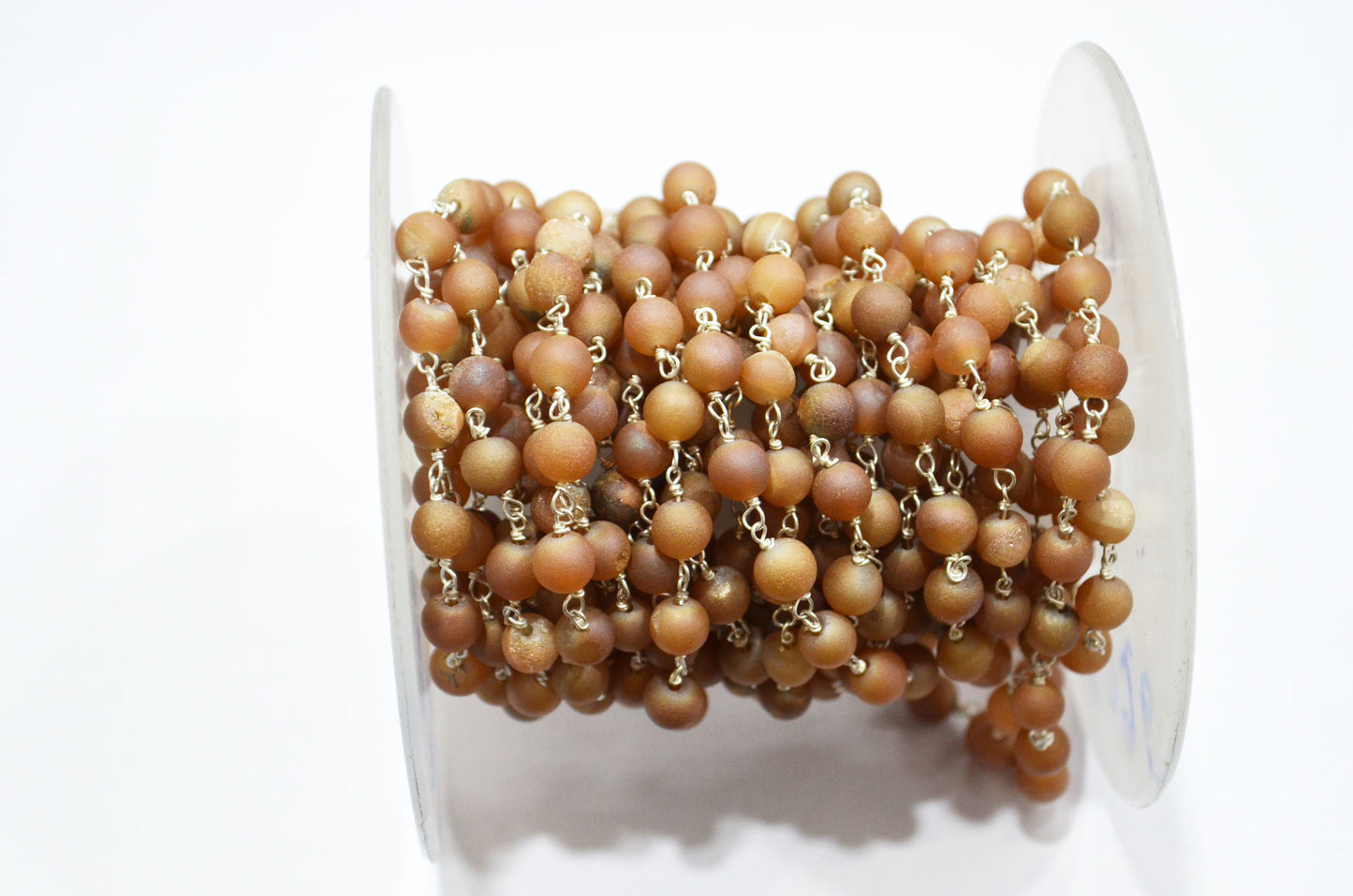 Peach Druzy Matte Round Shape Rosary Beaded Chain , 5.50 - 6 mm , RB-5949