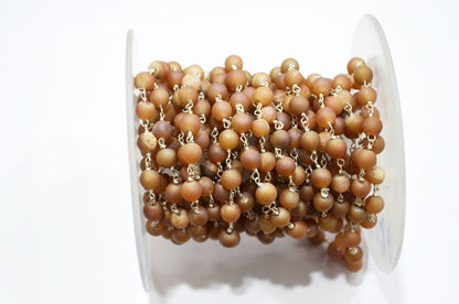 Peach Druzy Matte Round Shape Rosary Beaded Chain , 5.50 - 6 mm , RB-5949