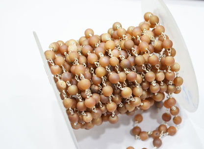 Peach Druzy Matte Round Shape Rosary Beaded Chain , 5.50 - 6 mm , RB-5949