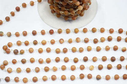 Peach Druzy Matte Round Shape Rosary Beaded Chain , 5.50 - 6 mm , RB-5949