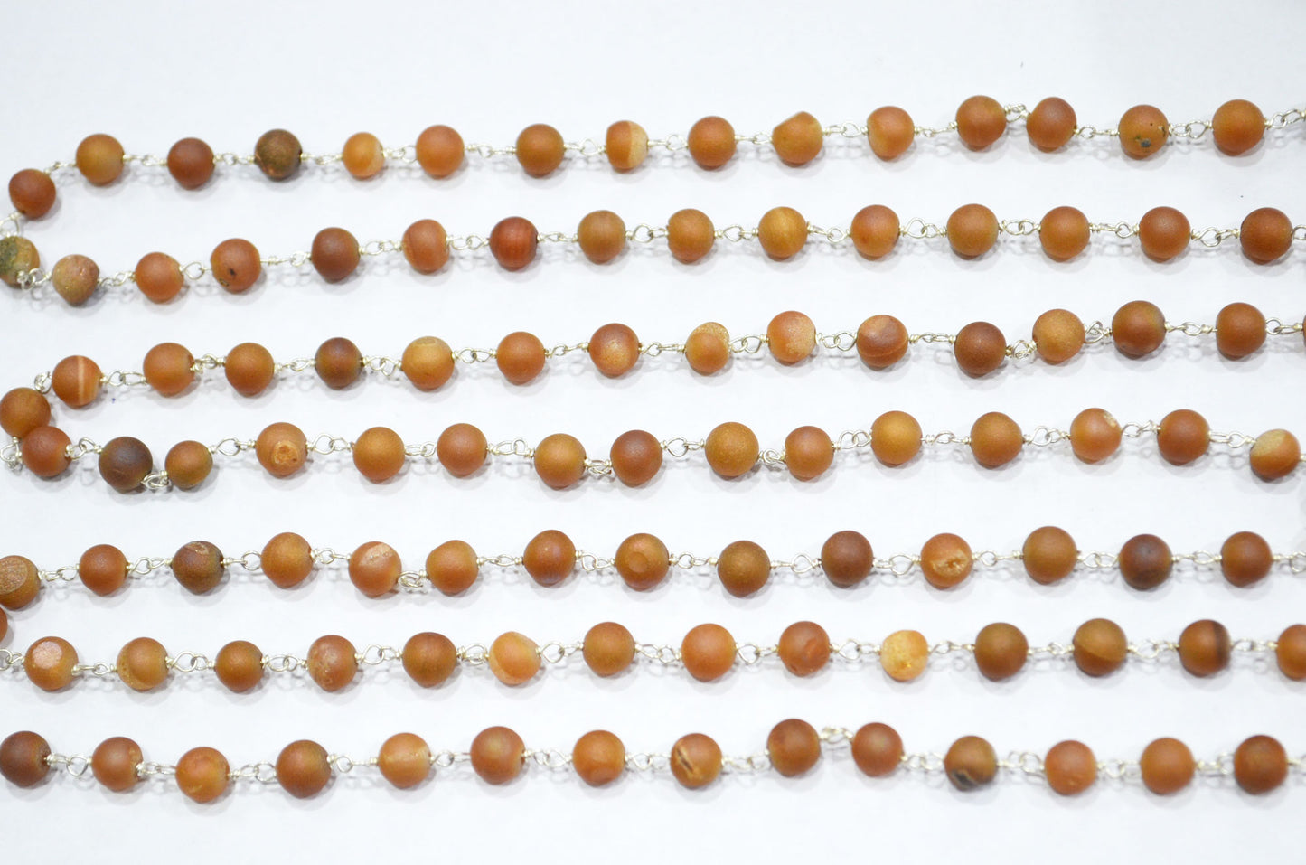 Peach Druzy Matte Round Shape Rosary Beaded Chain , 5.50 - 6 mm , RB-5949