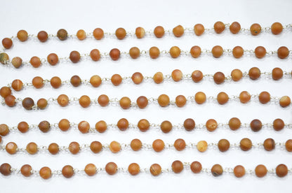 Peach Druzy Matte Round Shape Rosary Beaded Chain , 5.50 - 6 mm , RB-5949
