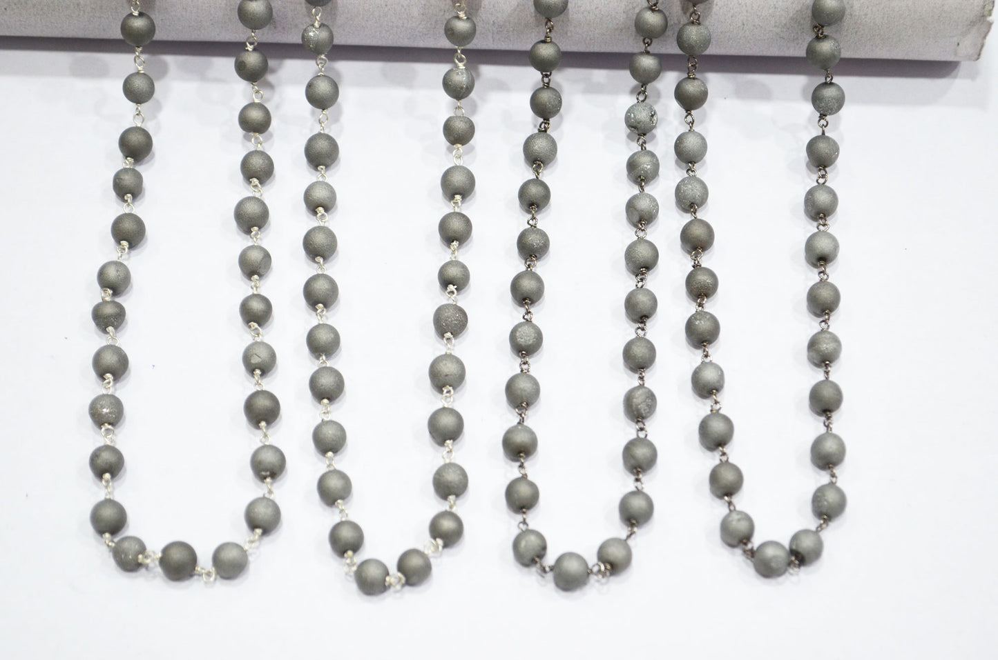 Grey Druzy Matte Round Shape Rosary Beaded Chain , 5.50 - 6 mm , RB-5950