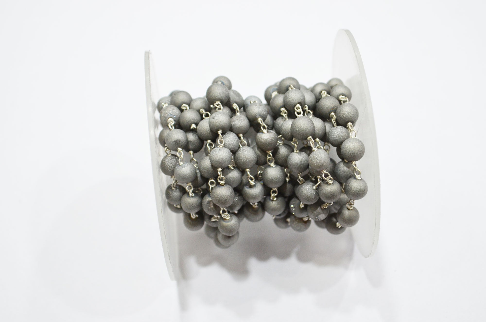 Grey Druzy Matte Round Shape Rosary Beaded Chain , 5.50 - 6 mm , RB-5950