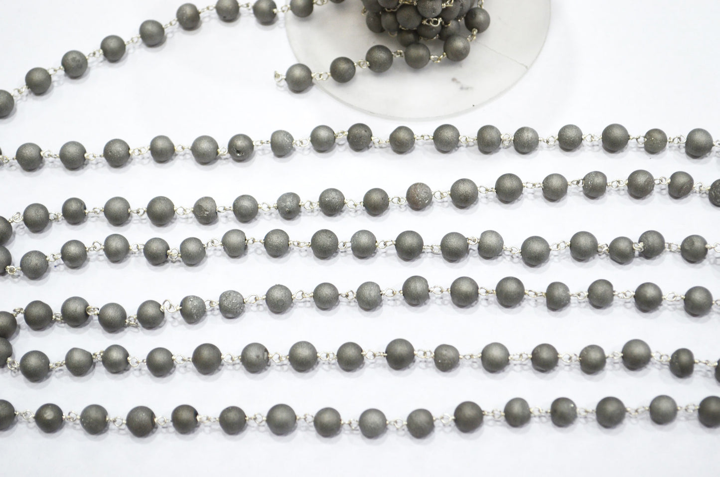 Grey Druzy Matte Round Shape Rosary Beaded Chain , 5.50 - 6 mm , RB-5950