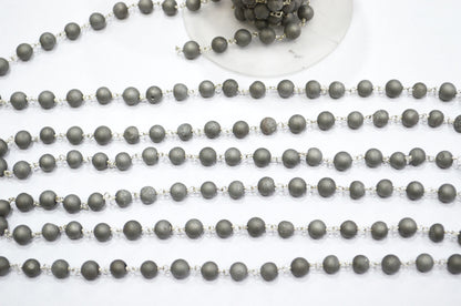 Grey Druzy Matte Round Shape Rosary Beaded Chain , 5.50 - 6 mm , RB-5950