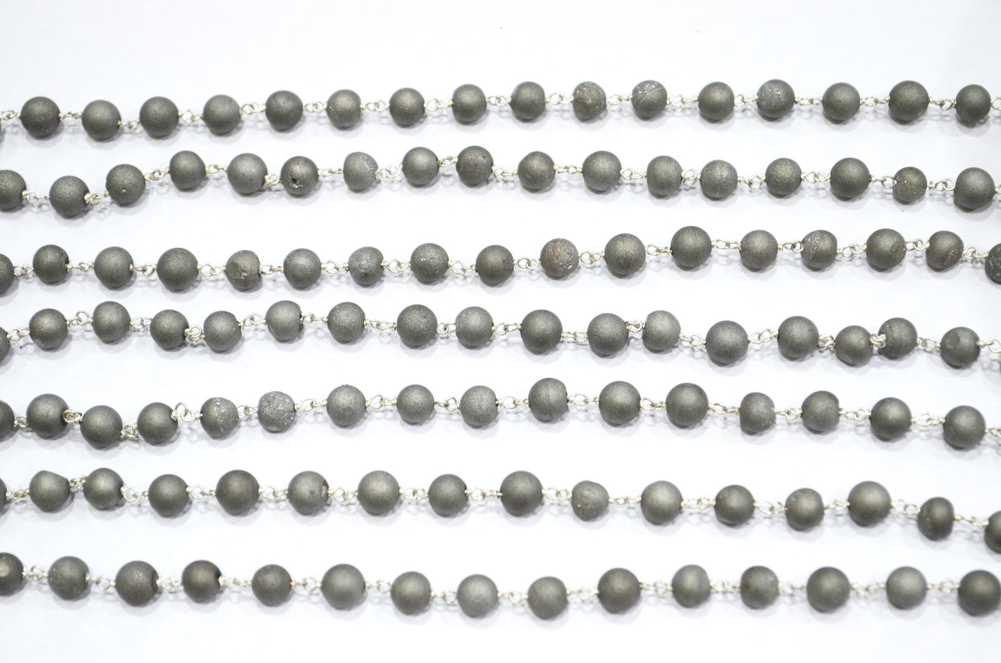 Grey Druzy Matte Round Shape Rosary Beaded Chain , 5.50 - 6 mm , RB-5950