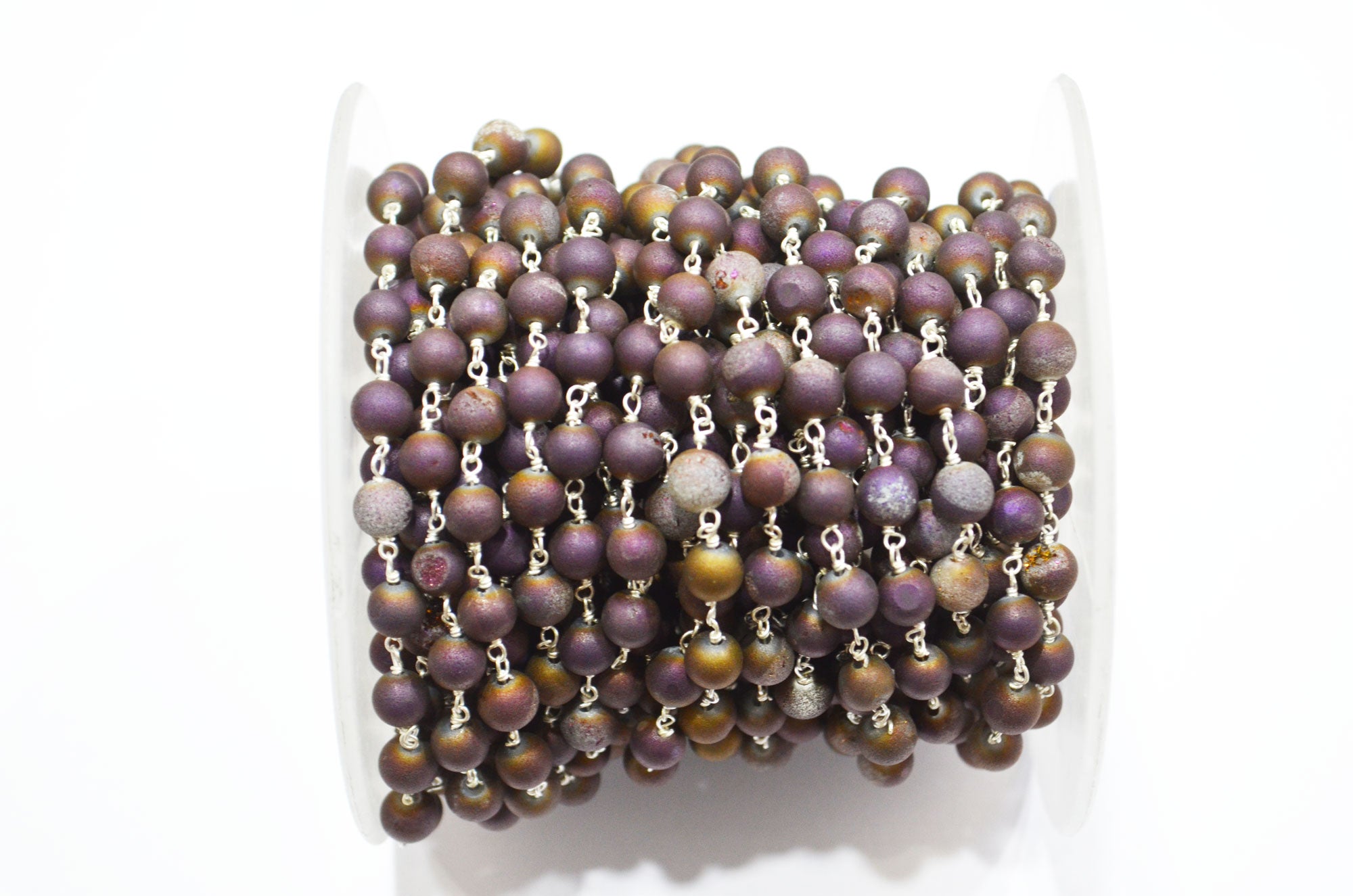 Purple Druzy Matte Round Shape Rosary Beaded Chain , 5.50 - 6 mm , RB-5951