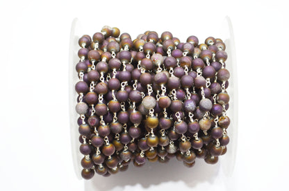 Purple Druzy Matte Round Shape Rosary Beaded Chain , 5.50 - 6 mm , RB-5951