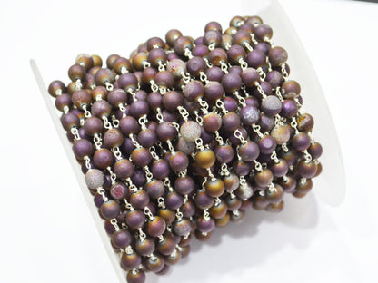 Purple Druzy Matte Round Shape Rosary Beaded Chain , 5.50 - 6 mm , RB-5951