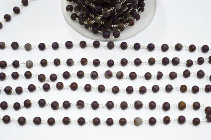 Purple Druzy Matte Round Shape Rosary Beaded Chain , 5.50 - 6 mm , RB-5951