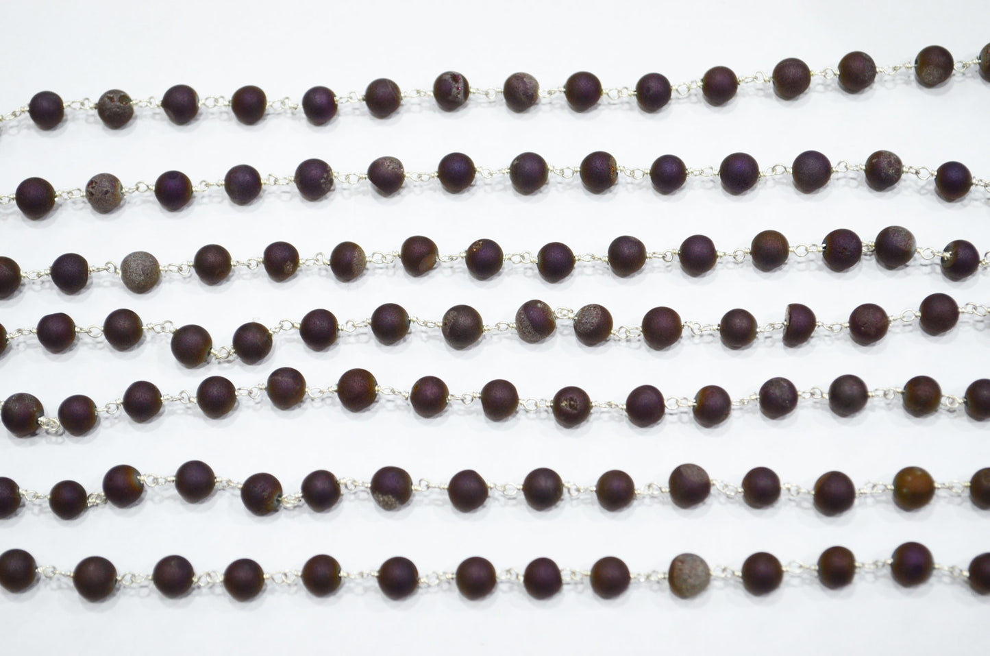 Purple Druzy Matte Round Shape Rosary Beaded Chain , 5.50 - 6 mm , RB-5951