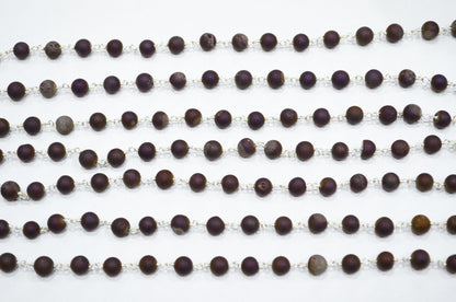 Purple Druzy Matte Round Shape Rosary Beaded Chain , 5.50 - 6 mm , RB-5951
