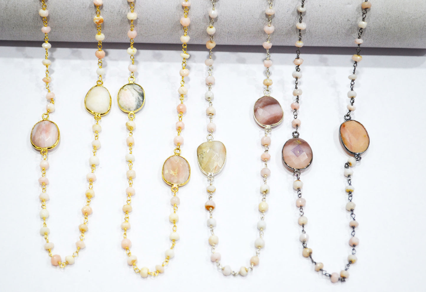 Pink Opal Faceted Rondelle Shape Rosary Beaded Chain , 3.50 - 4 mm , RB-5955