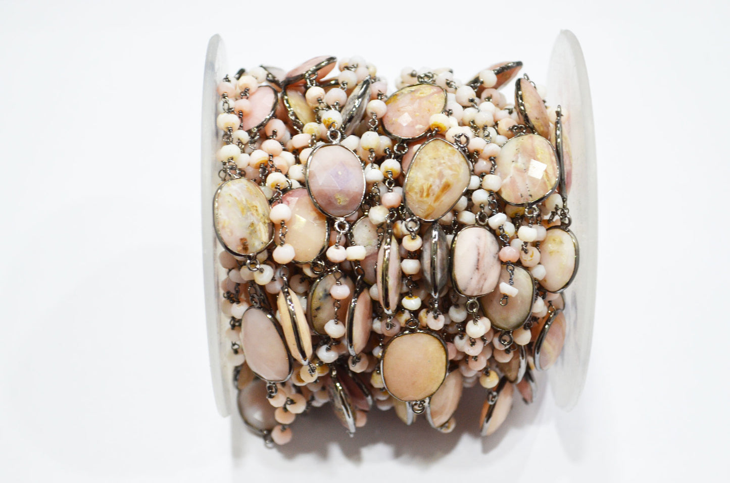 Pink Opal Faceted Rondelle Shape Rosary Beaded Chain , 3.50 - 4 mm , RB-5955