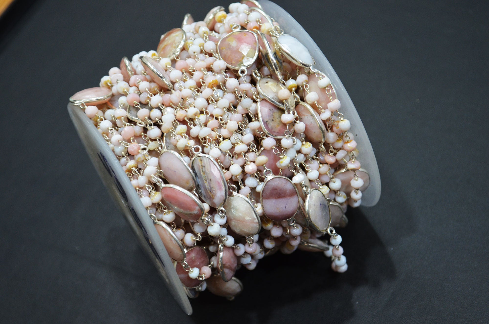 Pink Opal Faceted Rondelle Shape Rosary Beaded Chain , 3.50 - 4 mm , RB-5955