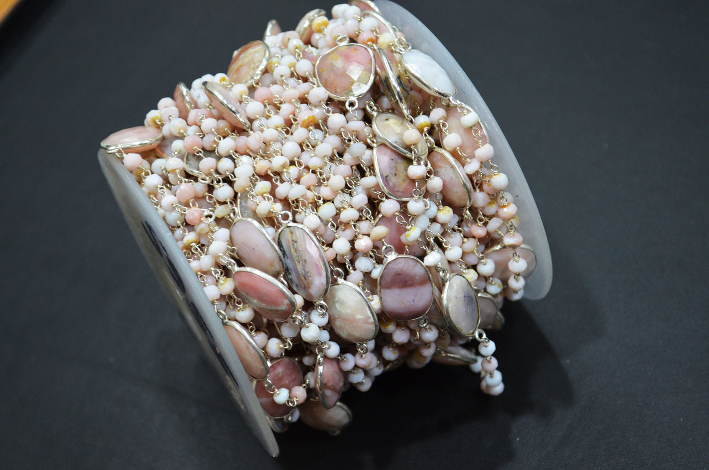 Pink Opal Faceted Rondelle Shape Rosary Beaded Chain , 3.50 - 4 mm , RB-5955