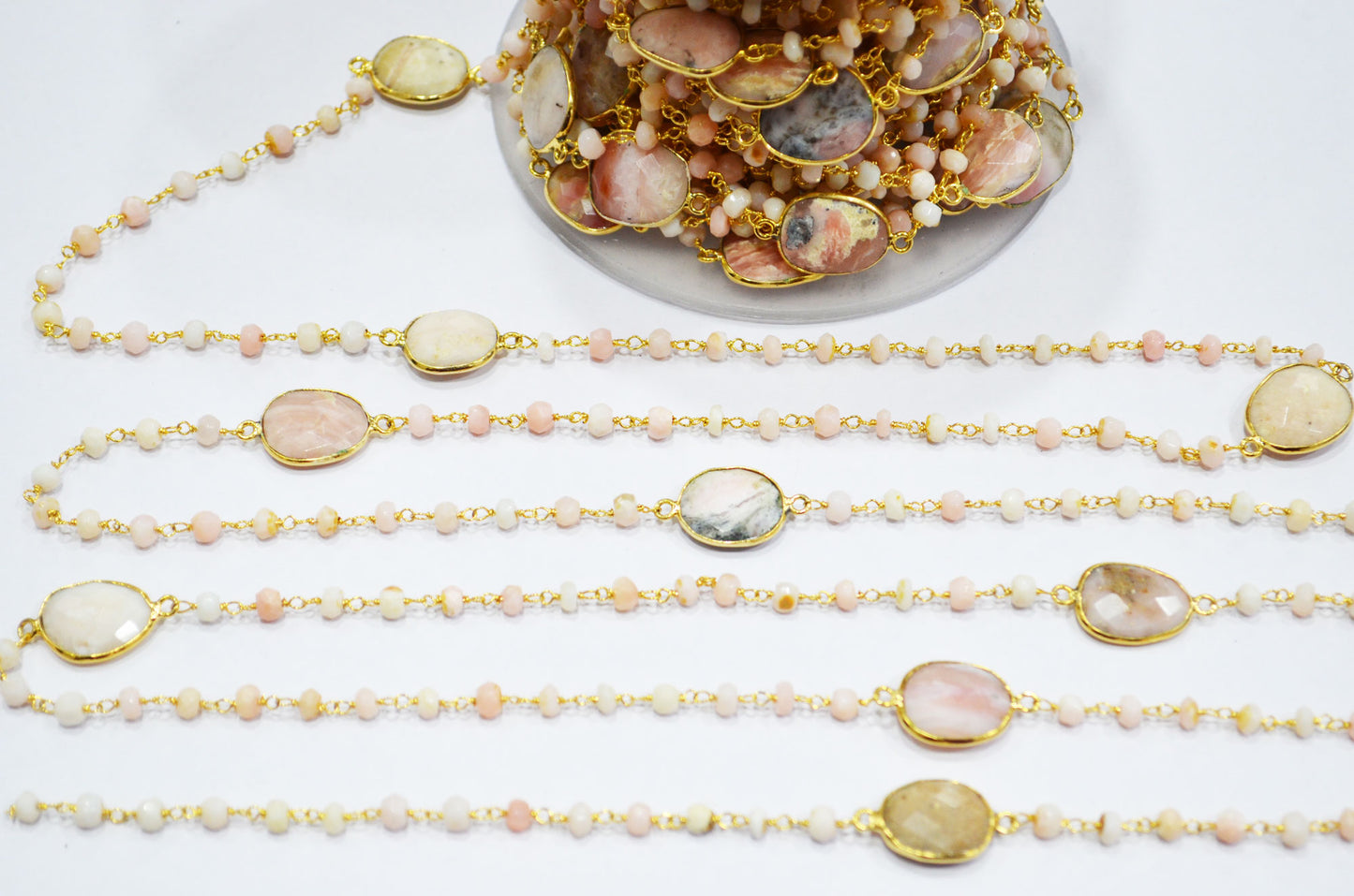 Pink Opal Faceted Rondelle Shape Rosary Beaded Chain , 3.50 - 4 mm , RB-5955