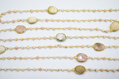 Pink Opal Faceted Rondelle Shape Rosary Beaded Chain , 3.50 - 4 mm , RB-5955