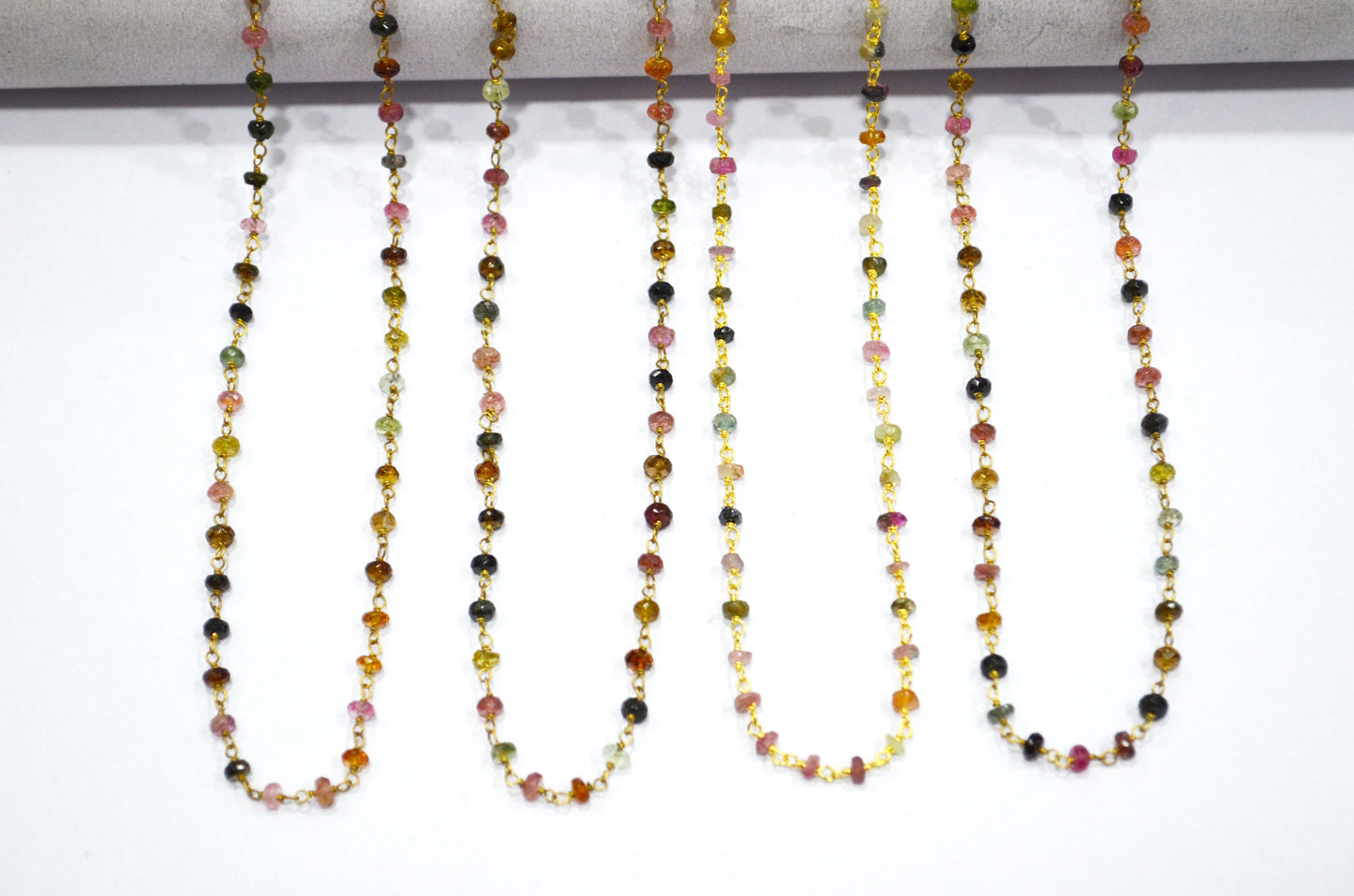 Multi Tourmaline Faceted Rondelle Shape Rosary Beaded Chain , Sold By Foot , 3 - 3.50 mm , RB-5959