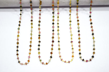 Multi Tourmaline Faceted Rondelle Shape Rosary Beaded Chain , Sold By Foot , 3 - 3.50 mm , RB-5959
