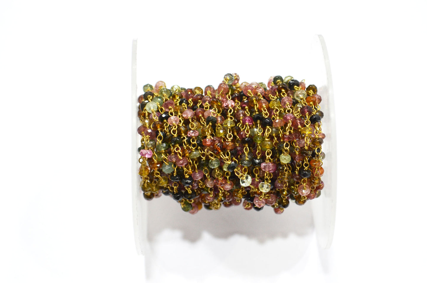 Multi Tourmaline Faceted Rondelle Shape Rosary Beaded Chain , Sold By Foot , 3 - 3.50 mm , RB-5959