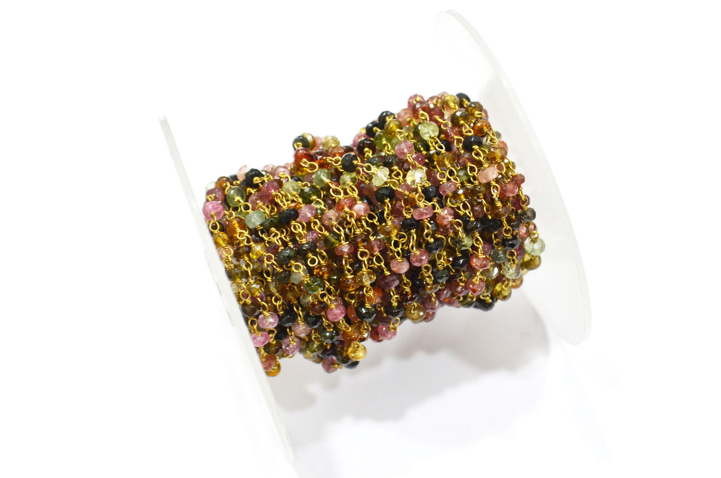 Multi Tourmaline Faceted Rondelle Shape Rosary Beaded Chain , Sold By Foot , 3 - 3.50 mm , RB-5959