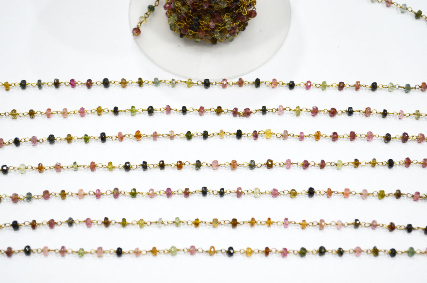 Multi Tourmaline Faceted Rondelle Shape Rosary Beaded Chain , Sold By Foot , 3 - 3.50 mm , RB-5959
