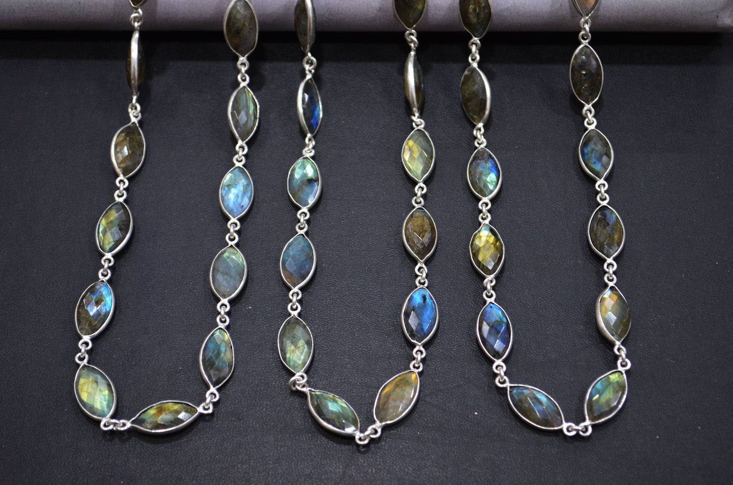 Labradorite Faceted Marquise Shape Connector Chain , 8x15 mm , RB-5961