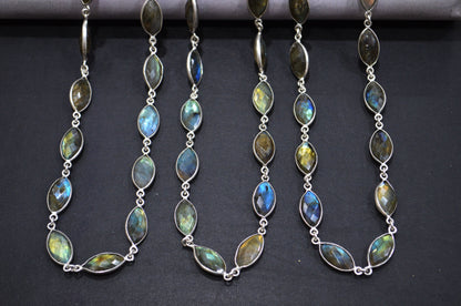 Labradorite Faceted Marquise Shape Connector Chain , 8x15 mm , RB-5961