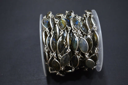 Labradorite Faceted Marquise Shape Connector Chain , 8x15 mm , RB-5961