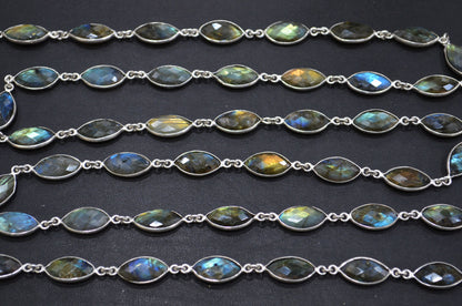 Labradorite Faceted Marquise Shape Connector Chain , 8x15 mm , RB-5961