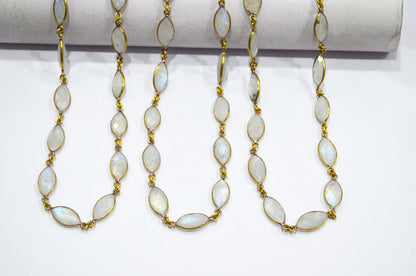 Rainbow Moonstone Marquise Shape Connector Chain , 8x15 mm , RB-5990
