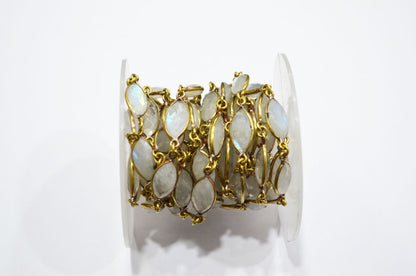 Rainbow Moonstone Marquise Shape Connector Chain , 8x15 mm , RB-5990