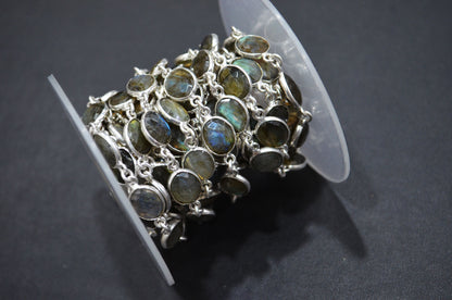 Labradorite Faceted Oval Shape Connector Chain , 8x10 mm , RB-5991