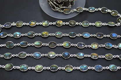 Labradorite Faceted Oval Shape Connector Chain , 8x10 mm , RB-5991