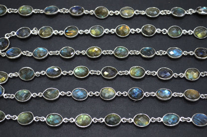 Labradorite Faceted Oval Shape Connector Chain , 8x10 mm , RB-5991