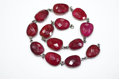 Ruby Color Chalcedony Faceted Slice Shape Connector Chain , 13 - 18 mm , RB-5993