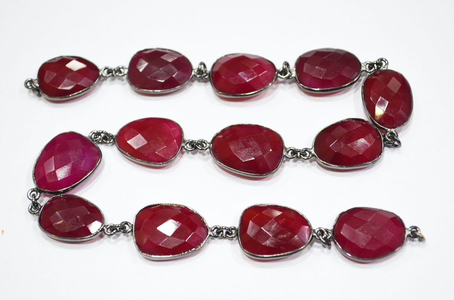 Ruby Color Chalcedony Faceted Slice Shape Connector Chain , 13 - 18 mm , RB-5993